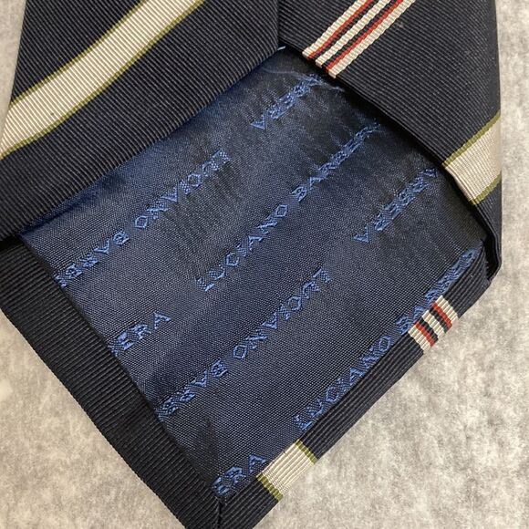 Luciano Barbera Silk/Cotton Tie in Navy with Red & Tan Diagonal Stripe. - Picture 5 of 8